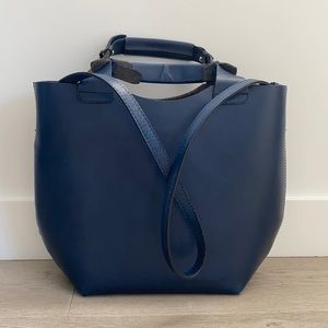 Zara Buffalo Leather Shopper Tote - Navy